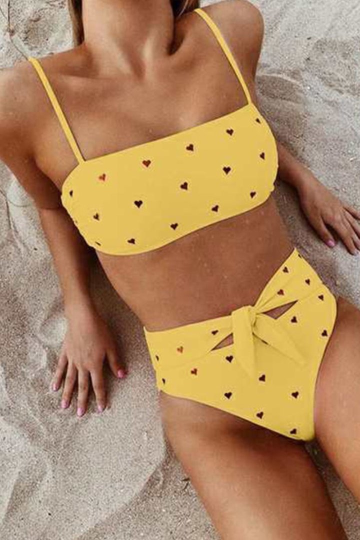 Heart-shaped Print Bandage Cutout Design Bikini Set (6 Colors) - Fashionpara