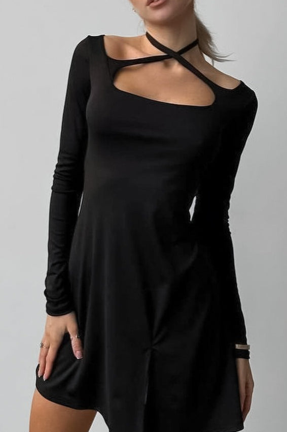 Cutout Long Sleeve Fit & Flare Mini Dress