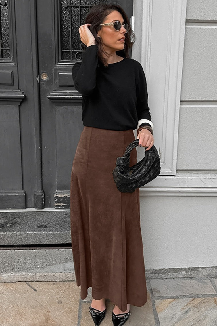 Faux-Suede A-Line Maxi Skirt