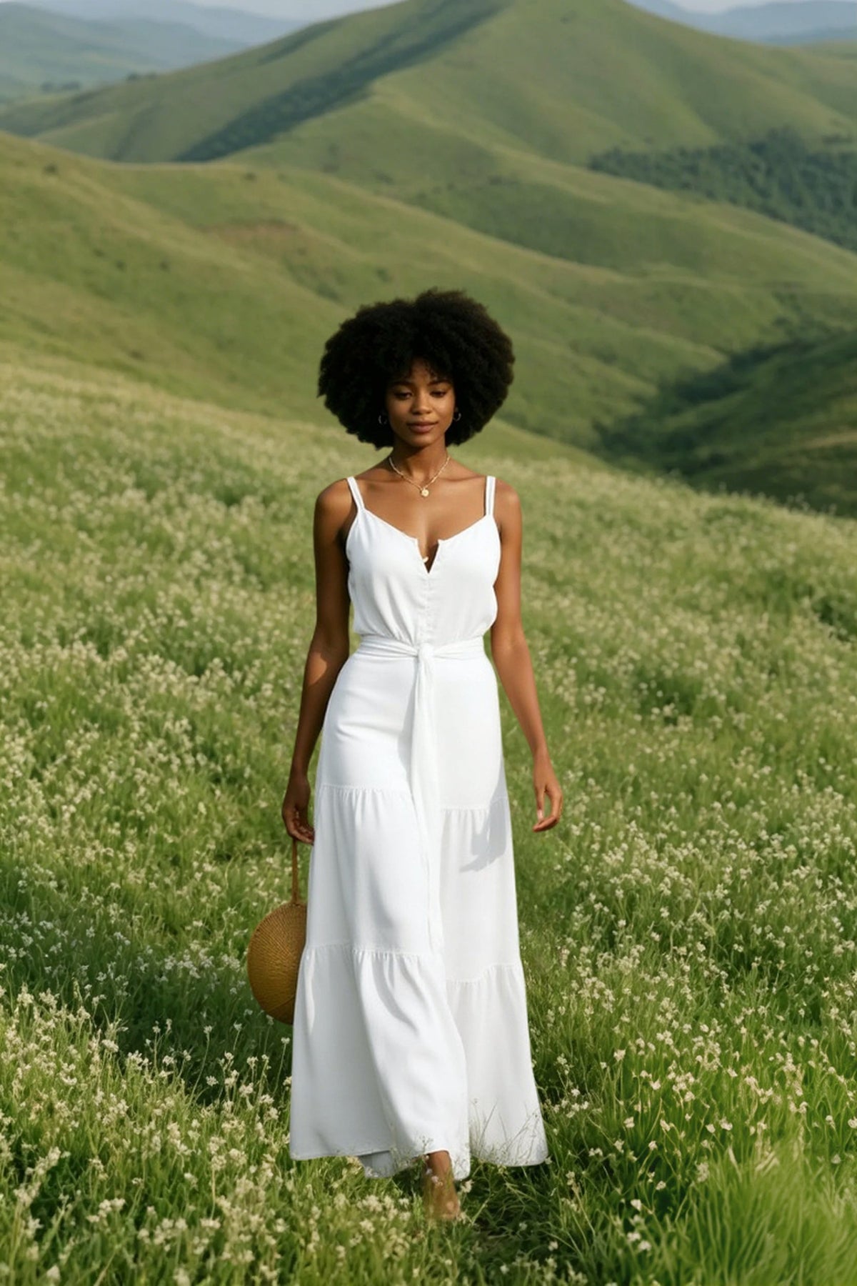 Tiered Button Front Spaghetti Strap Maxi Dress 7