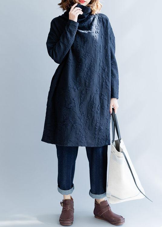 Crinkled Texture Cowl Neck Long Sleeve Oversized Tunic Dress - View 2