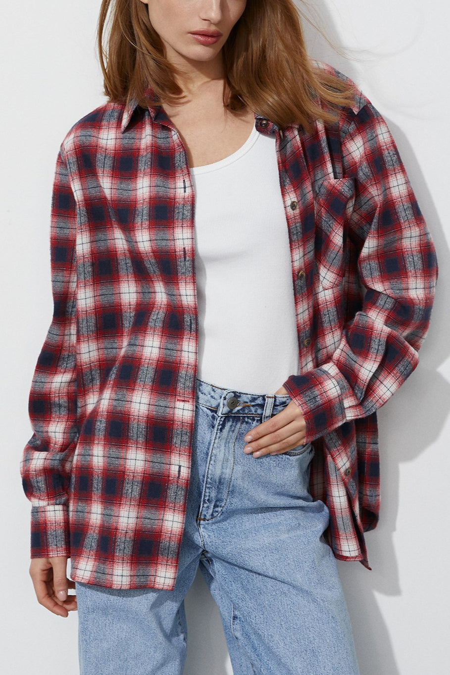 Cotton Plaid Oversized Shirt  Blouse