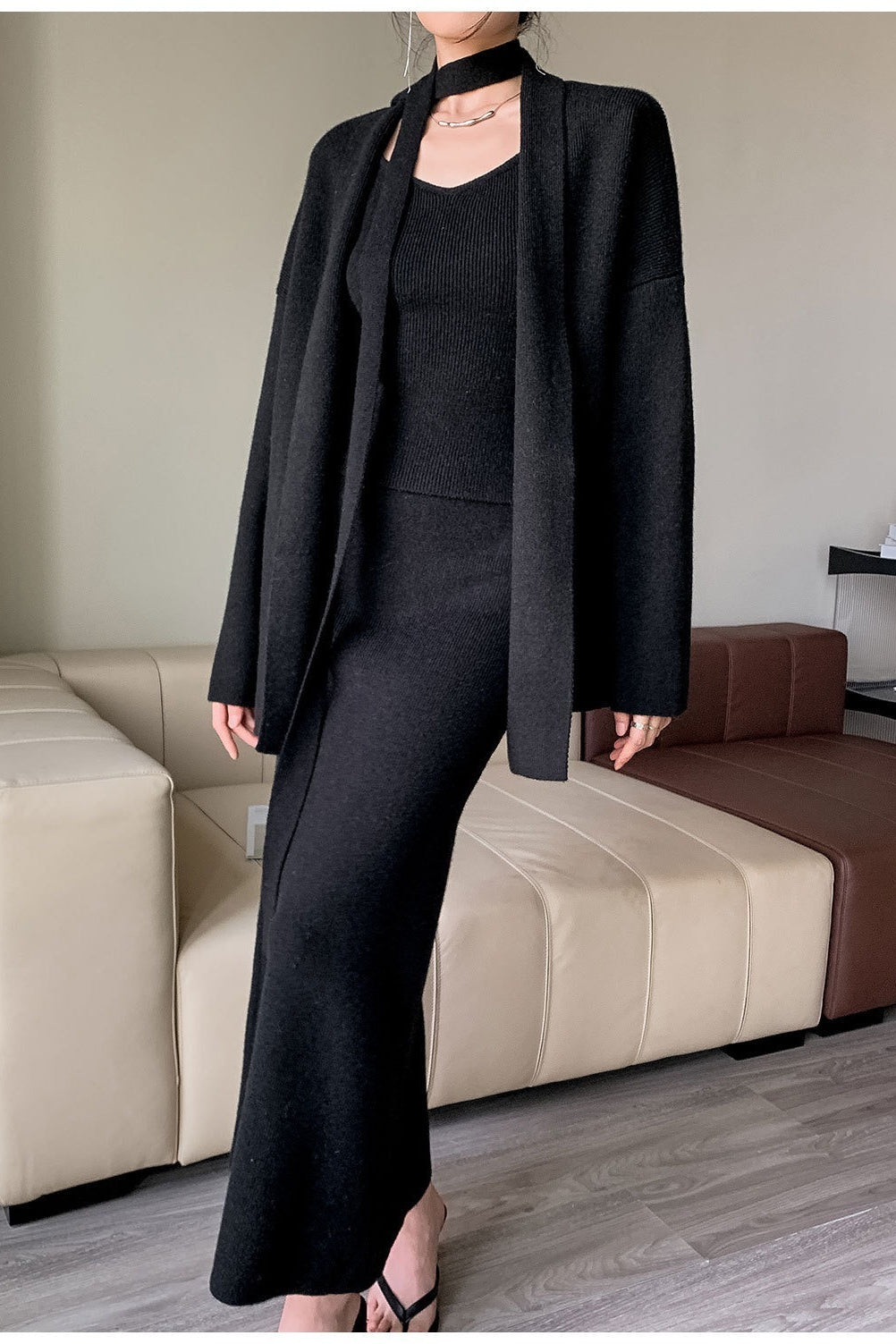 Chic Ribbed Knit Cardigan and Wide-Leg Pants Set