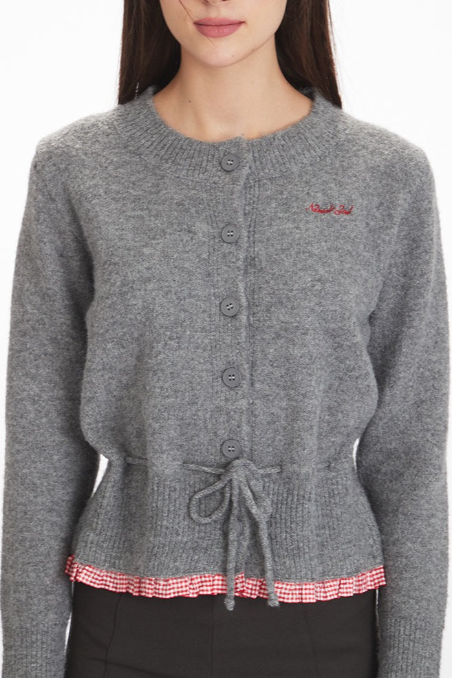 Waist-Cinched Cropped Knit Paneled Blouse