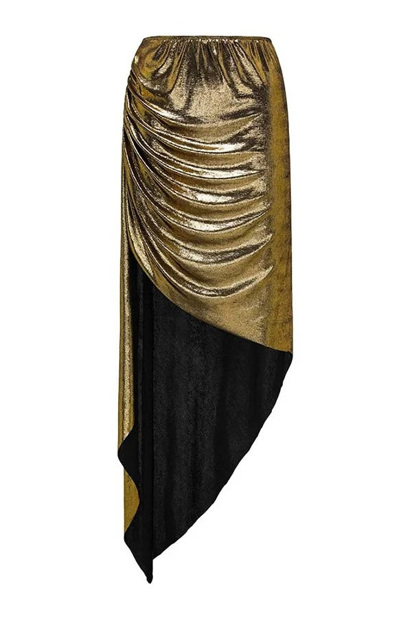 Solid Color Shiny Fabric Irregular Loose Beach Stretch Skirt - Fashionpara