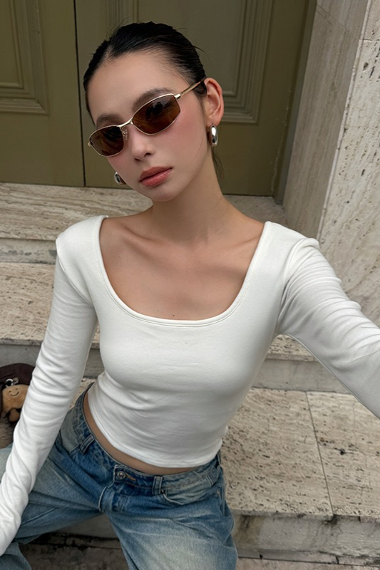 Solid High Stretch Fleece Square Neck Slim Crop Top