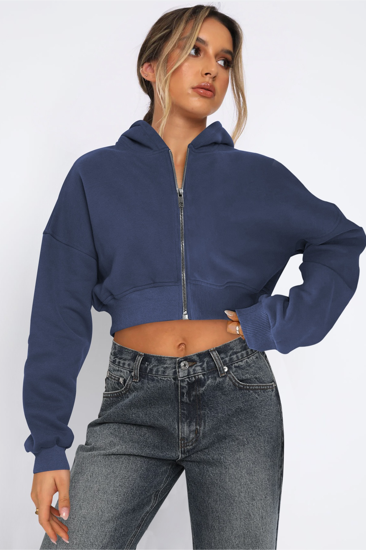 Street Style Oversized Long Sleeve Short Hoodie
