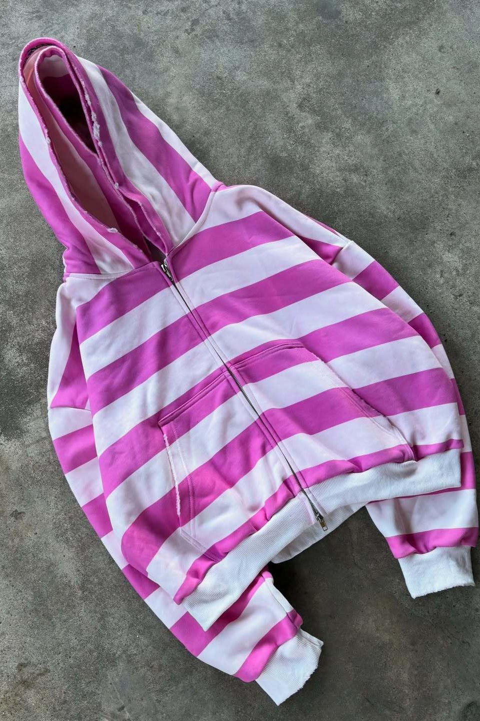Contrast Stripe Zip Front Cropped Hoodie