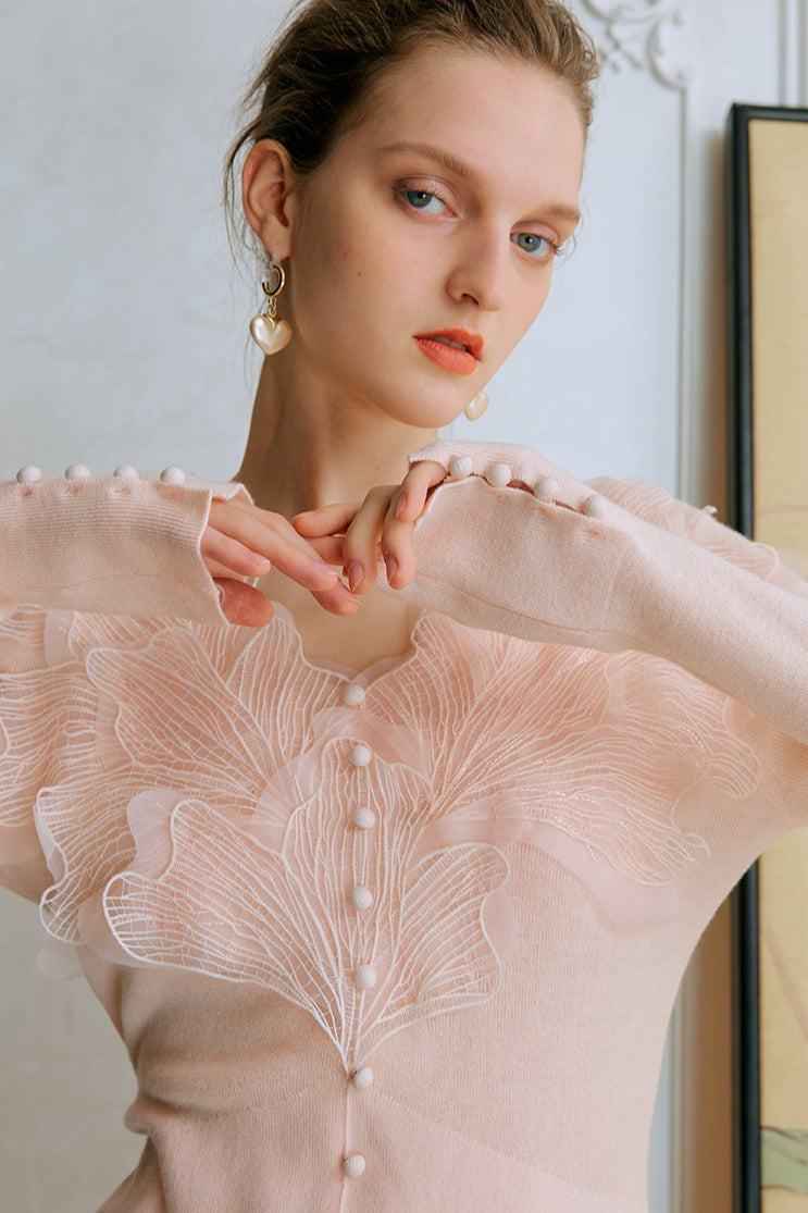 Feather Lace Detail Knit Top