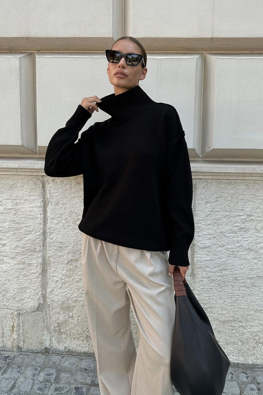 Colorblock Turtleneck Knit Sweater