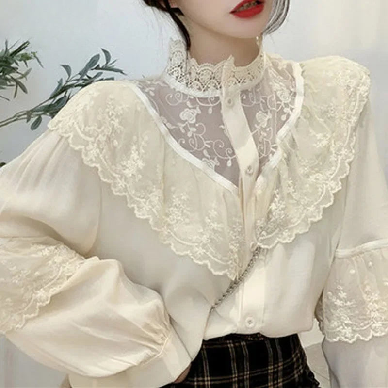 Lace Up Ruffled Sweet Loose Spring Blouse