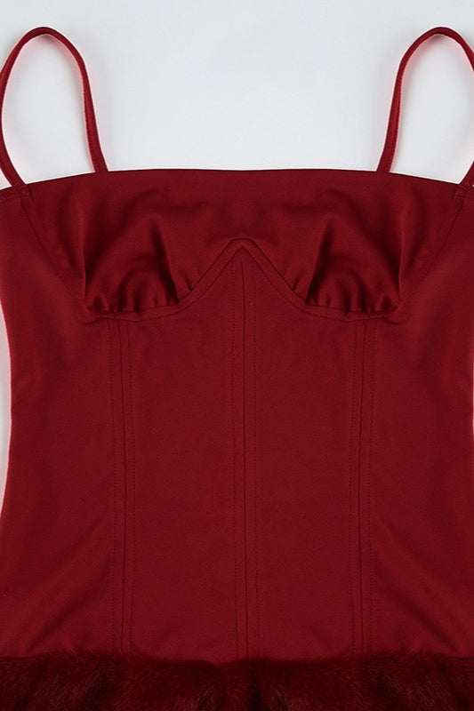 Fur Trim Strapless Bodycon Mini Birthday Dress