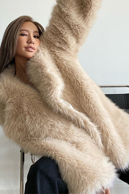 Faux Fox Fur Oversized Lapel Coat - Fashionpara