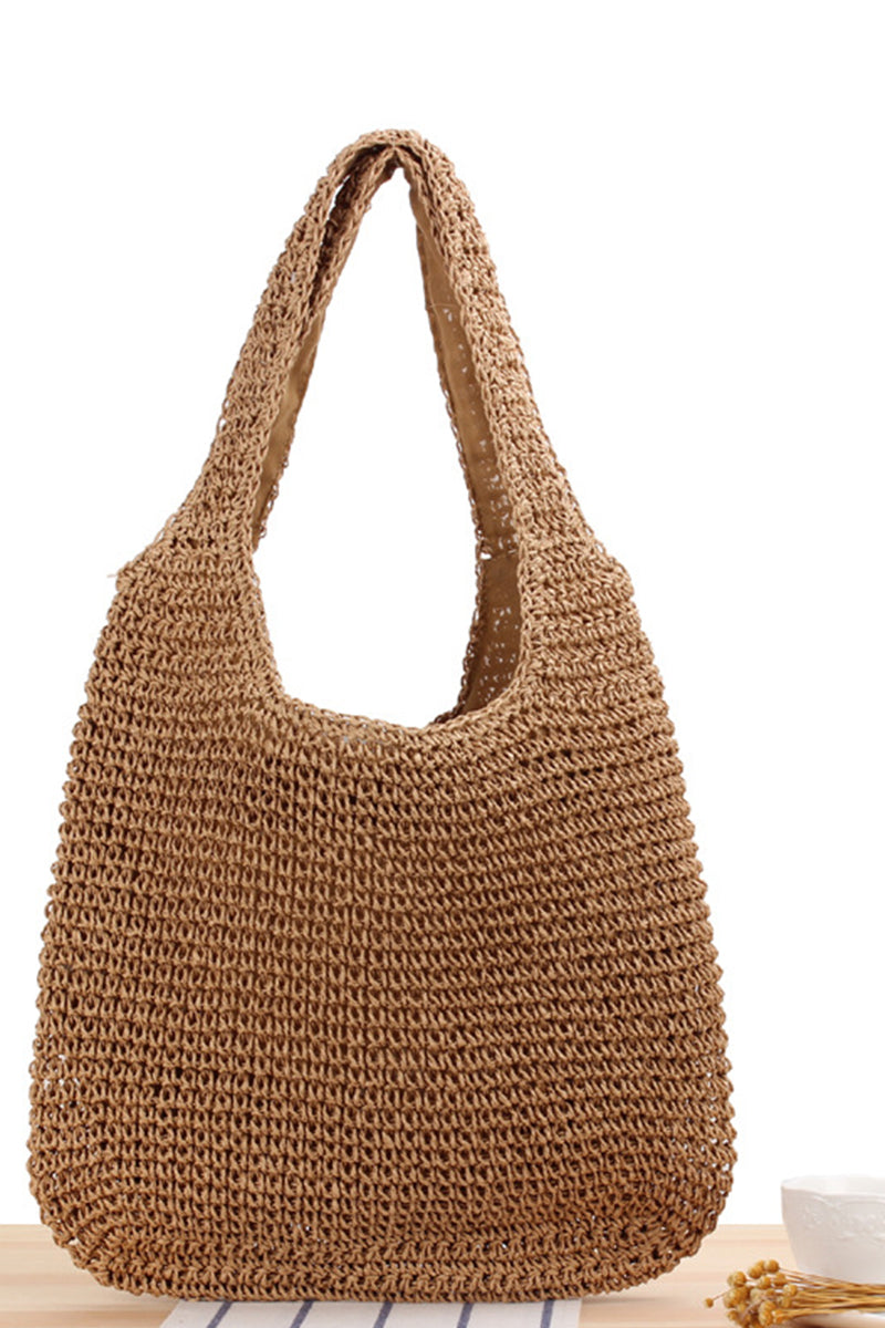 Casual Woven Straw Beach Bag with zipper - Fashionpara