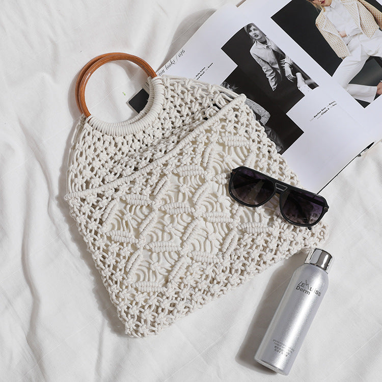 Rattan Handle Hollow Cotton Thread Bag