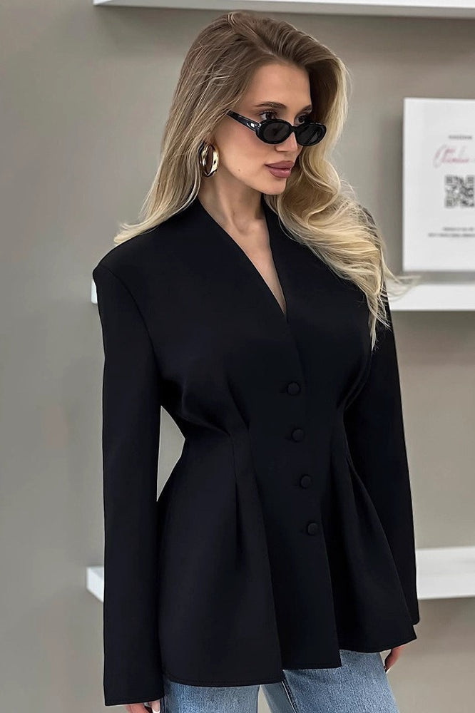 Slim Fit V Neck Blazer Coat - Fashionpara