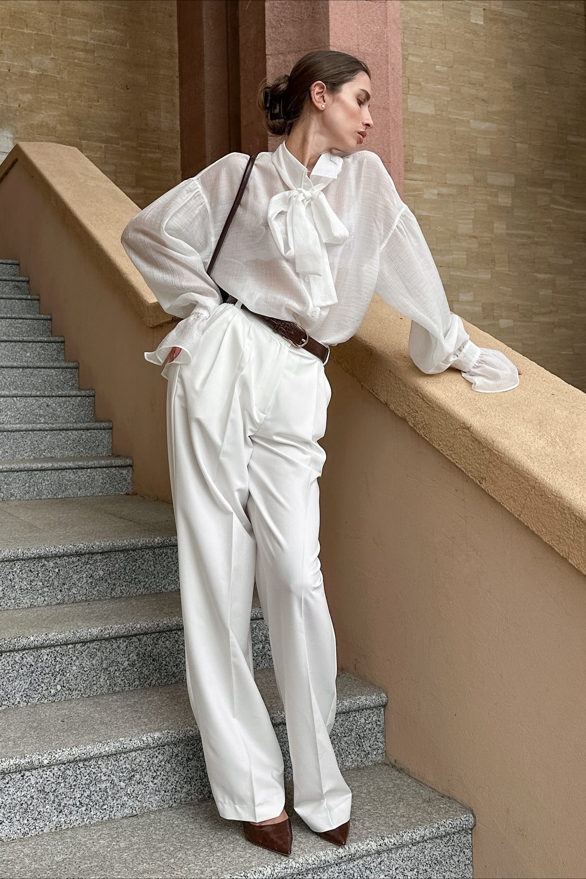 Sexy Bow Tie Sheer Blouse