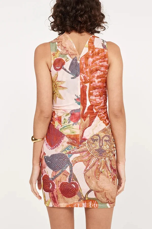 Geneva Mesh Rosette Hardware Cutout Ruched Stretch Mini Dress - Fashionpara