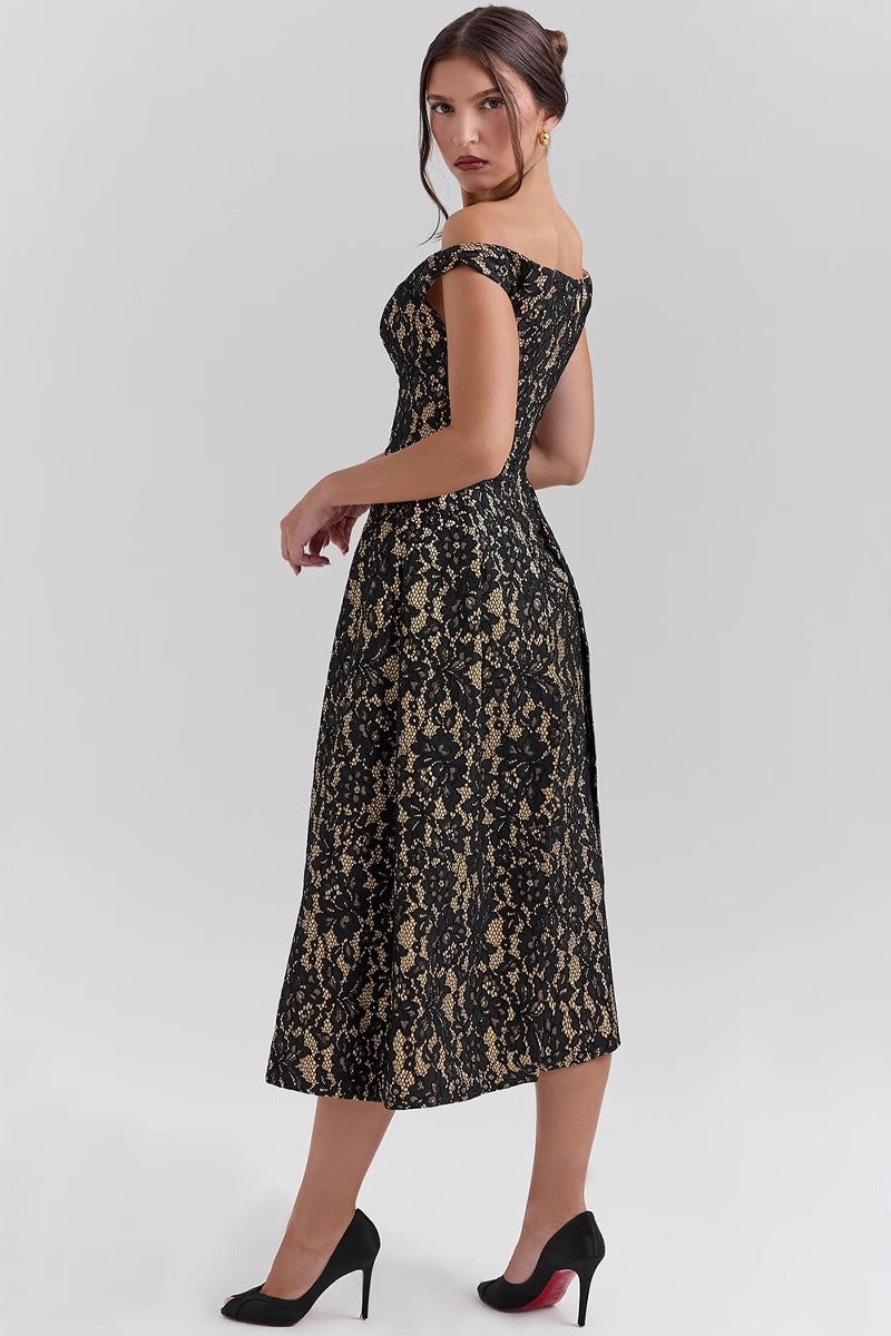 Floral Lace Off-Shoulder Sweetheart Corset Dress 3