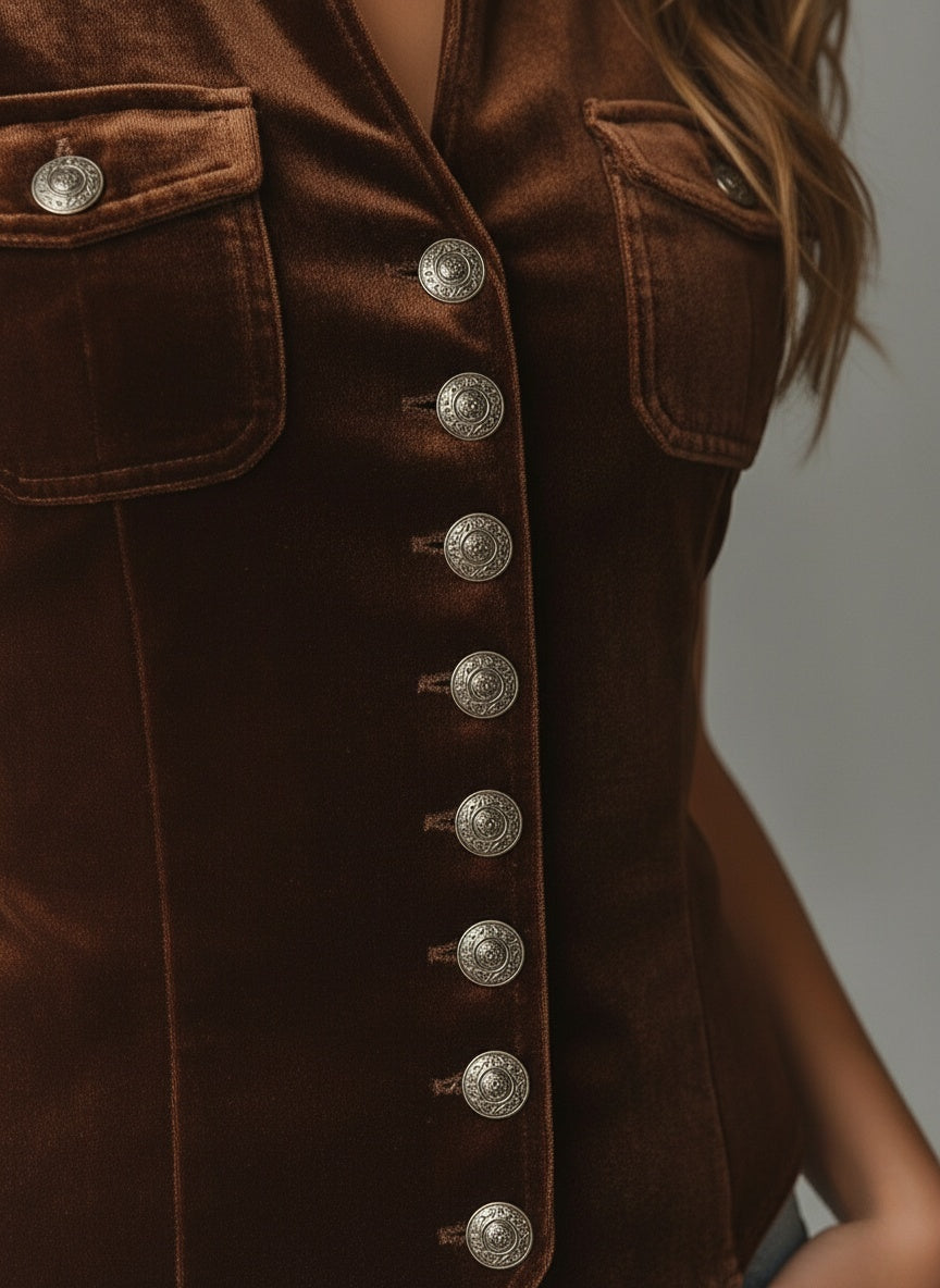 Velvet Elegance Button-Front Vest - Fashionpara