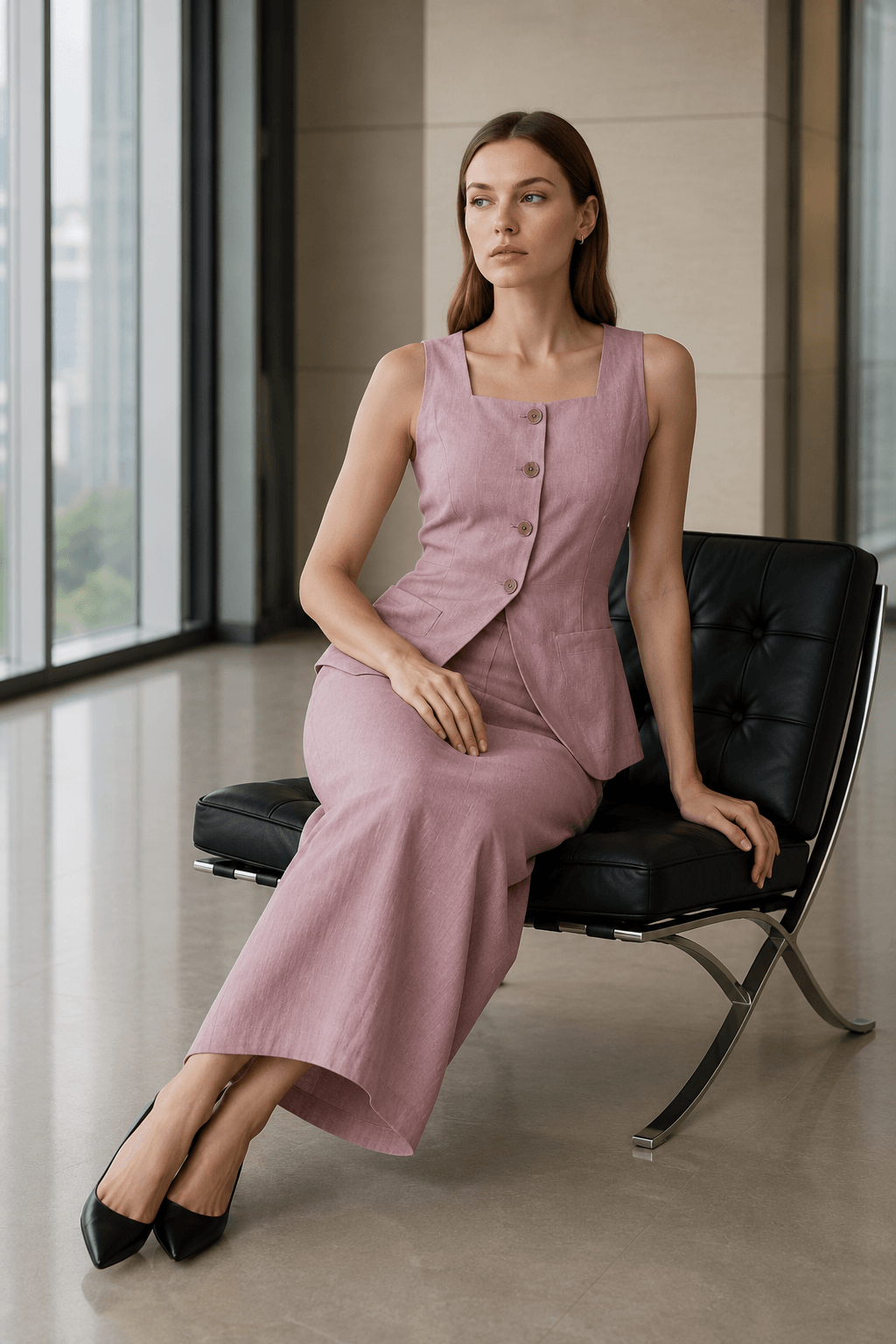 Sleeveless Vest Skirt Two Piece Work Set
