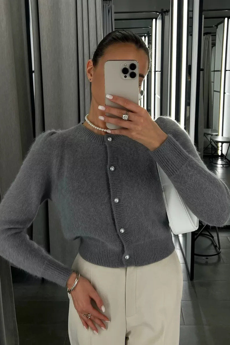 Minimalist Crew Neck Button Front Knit Cardigan 7