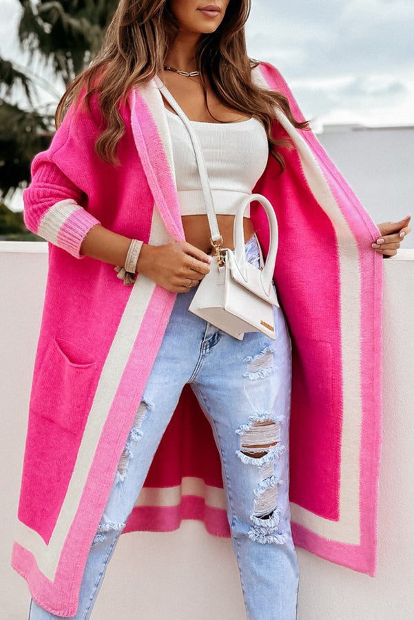 Catch Your Gaze Colorblock Hooded Long Cardigan for Style