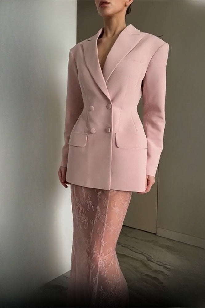 Chic Blazer Lace Skirt Two Piece Set