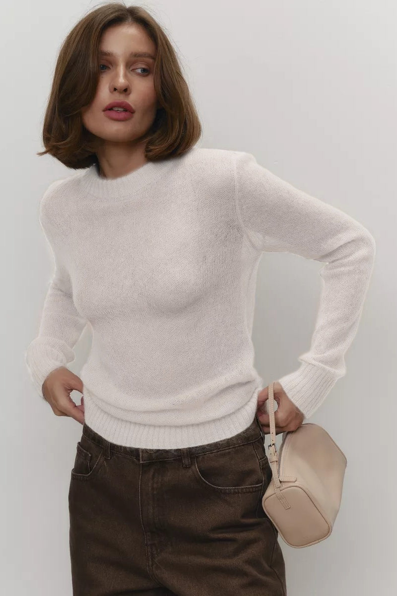 Sheer Blend Round Neck Knit Top 3