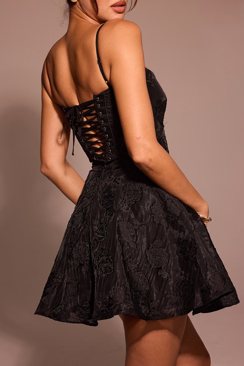 Floral Jacquard Sweetheart Fit-and-Flare Mini Dress