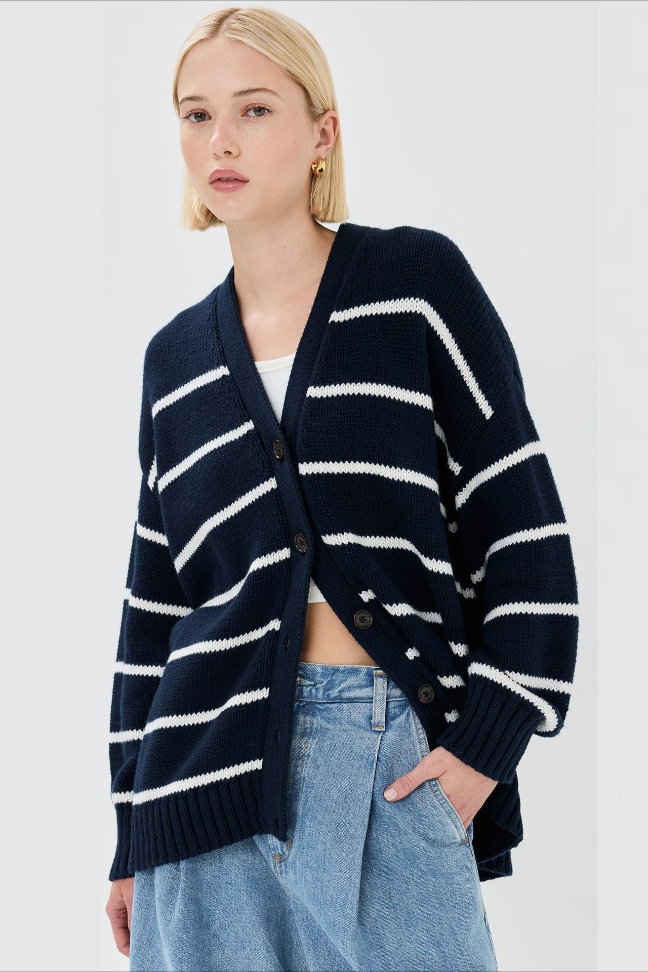 Flattering Striped V Neck Cardigan for Effortless Style