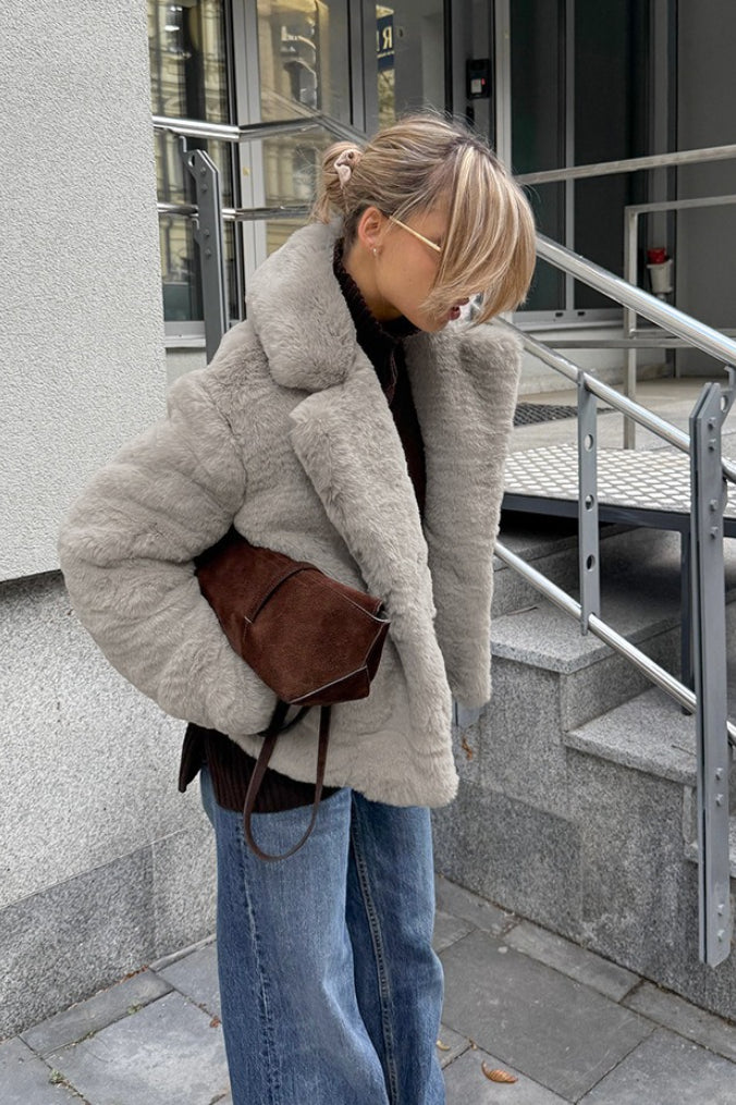 Solid Color Minimalist Fleece Loose Coat