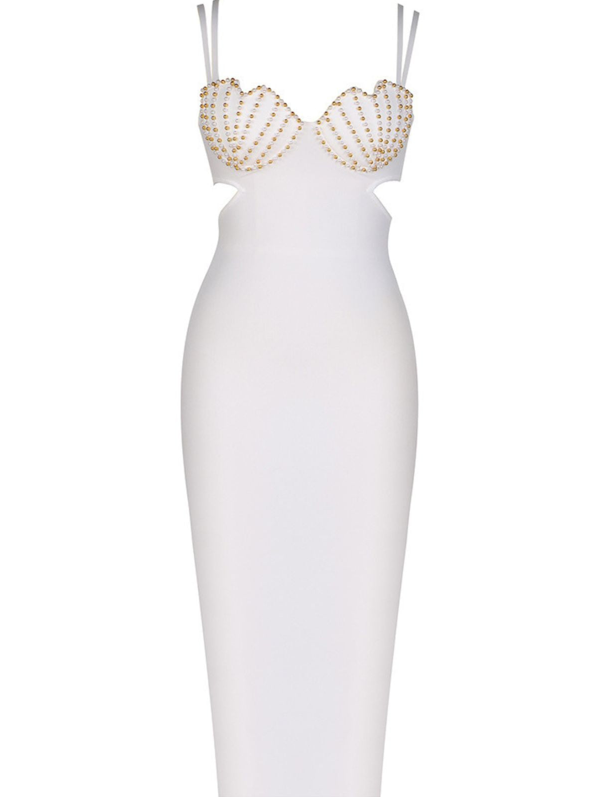Beaded Scallop Cup Double Strap Waist Cut Out Bandage Midi Dress - View 6