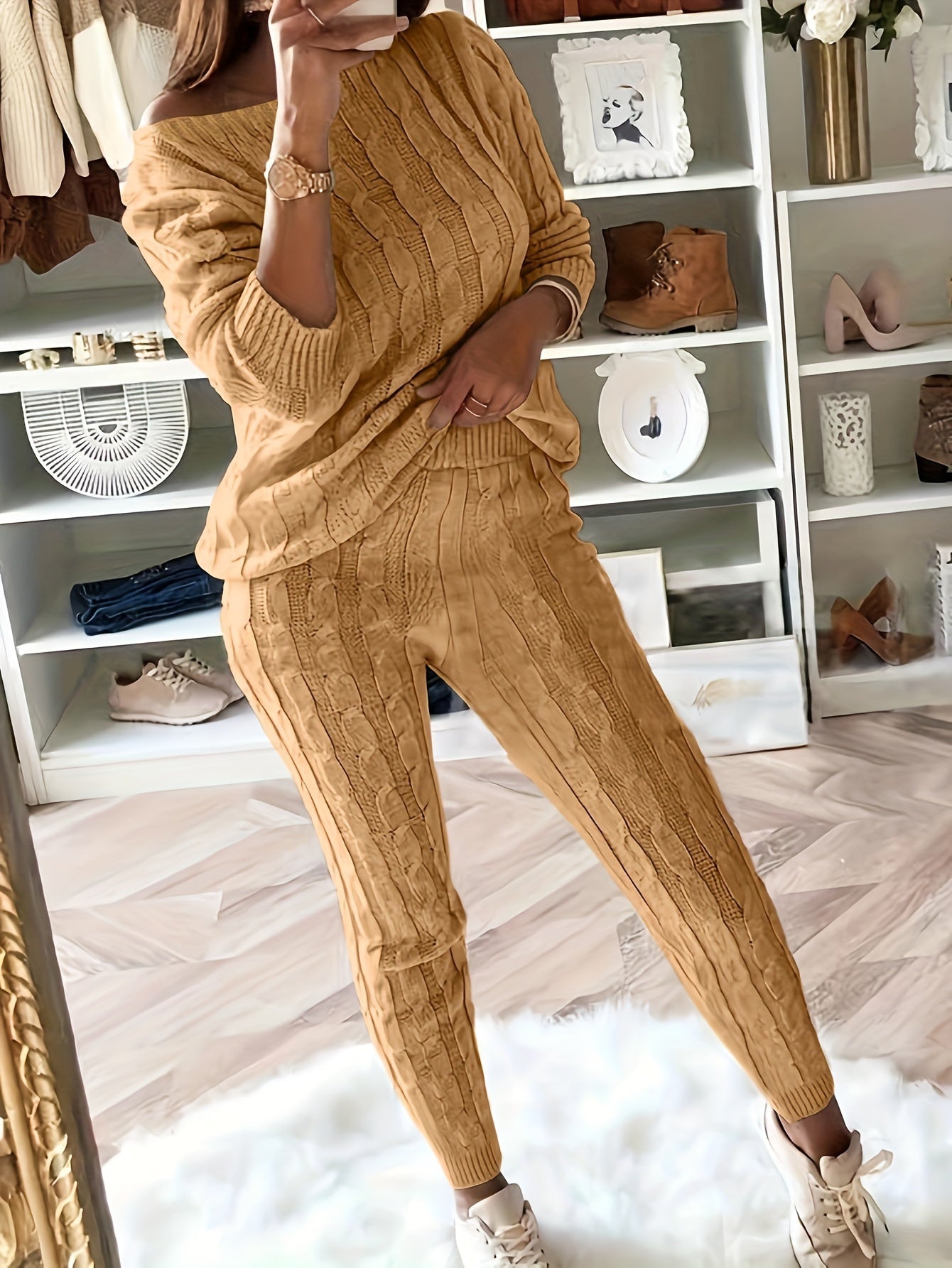 ShoptheCIC Cozy Knitted Sweater and Pants Two-Piece Set