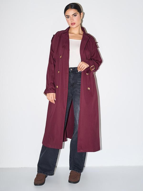 Double Breasted Belted Longline Trench Coat 4