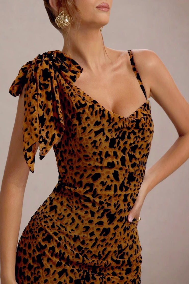 Leopard Print Slip Maxi Birthday Dress