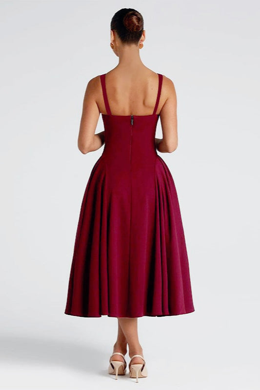 Square Neck Sleeveless Fit-and-Flare Midi Dress