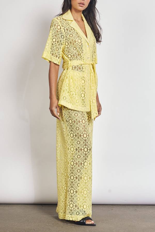 The Sun Shines Floral Lace High Rise Pocketed Wide Leg Pants - Fashionpara