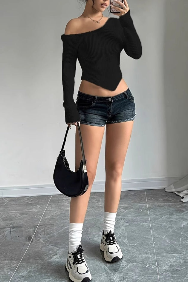 Asymmetrical Neck Slim Fit Sweater