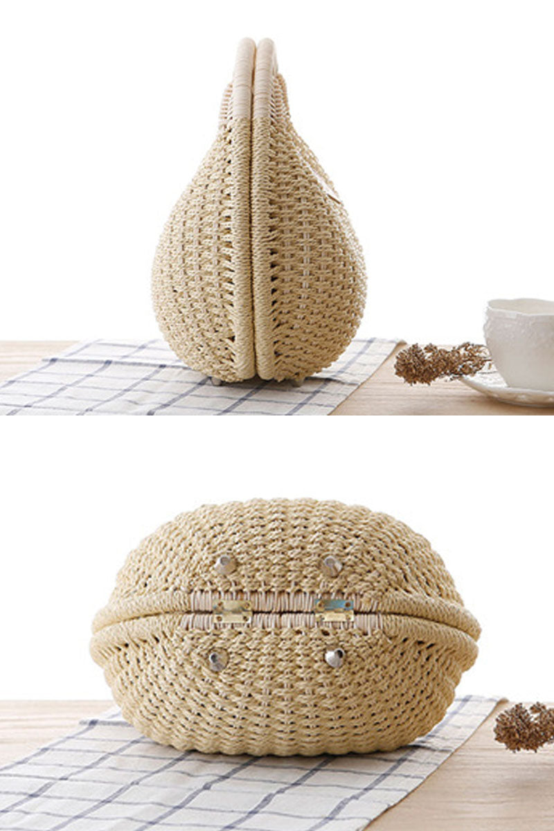 Cute Shell Shape Woven Straw Beach Handbag - Fashionpara