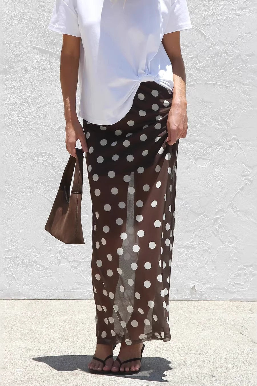 Polka Dot Sheer Casual Maxi Skirt