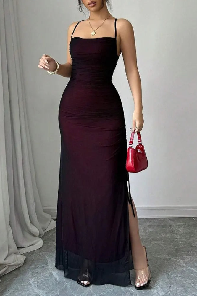 Vacation Mesh A-Line Maxi Dress