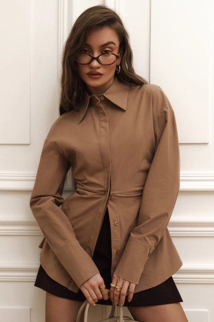 Cotton Ruched Fitted Blouse - Fashionpara