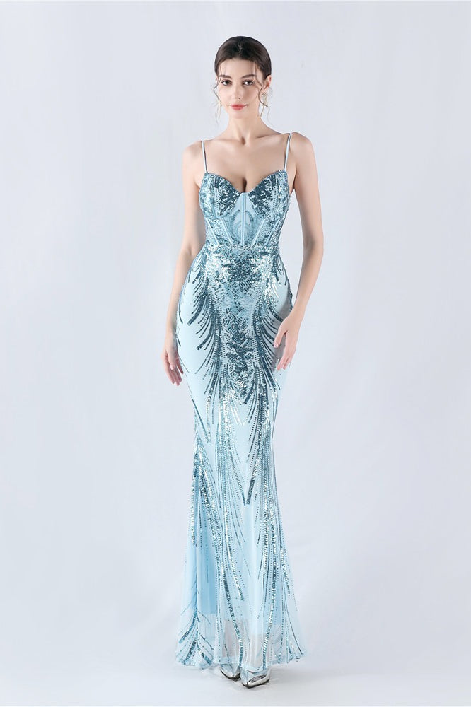 Sequin Spaghetti Strap Sweetheart Mermaid Formal Gown