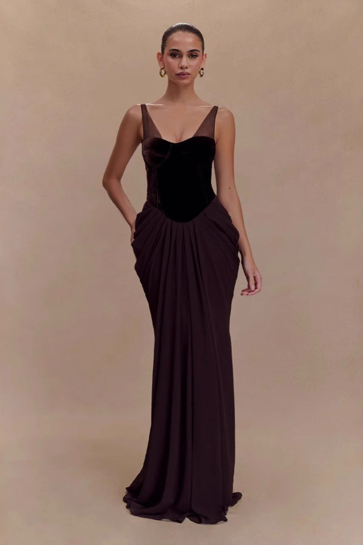 Cami Backless Mesh Panel Slim Long Formal Dress