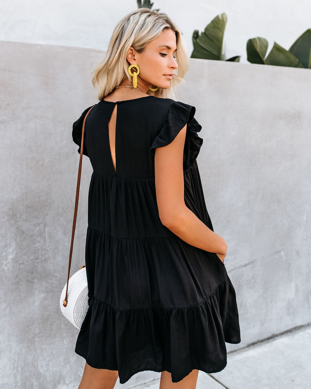 Ruffle Cap Sleeve Tiered Babydoll Mini Dress