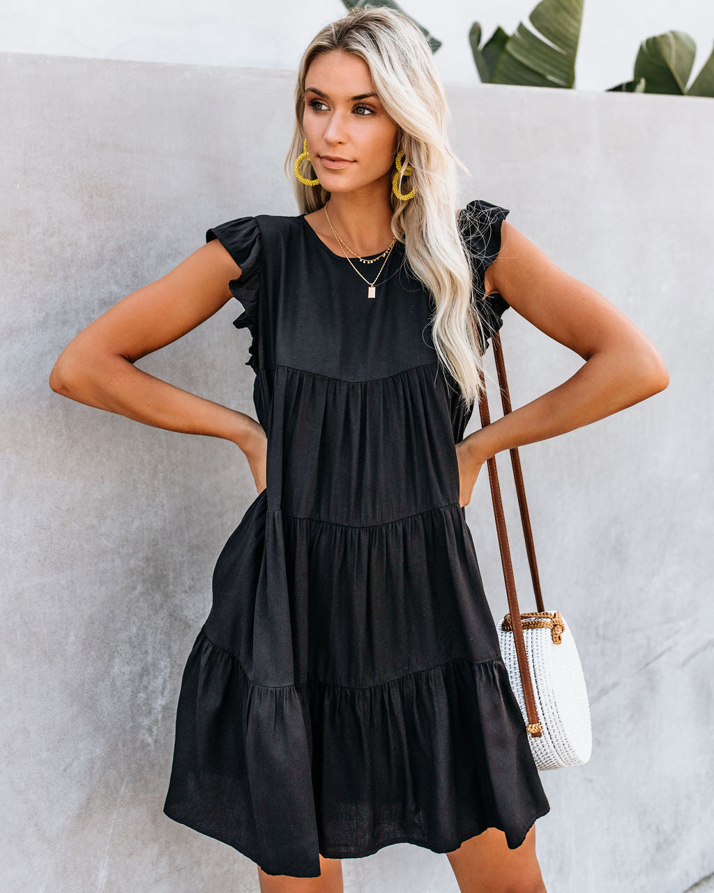 Ruffle Cap Sleeve Tiered Babydoll Mini Dress