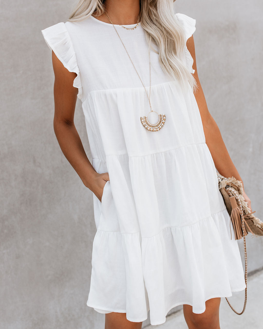 Ruffle Sleeve Tiered Babydoll Mini Dress