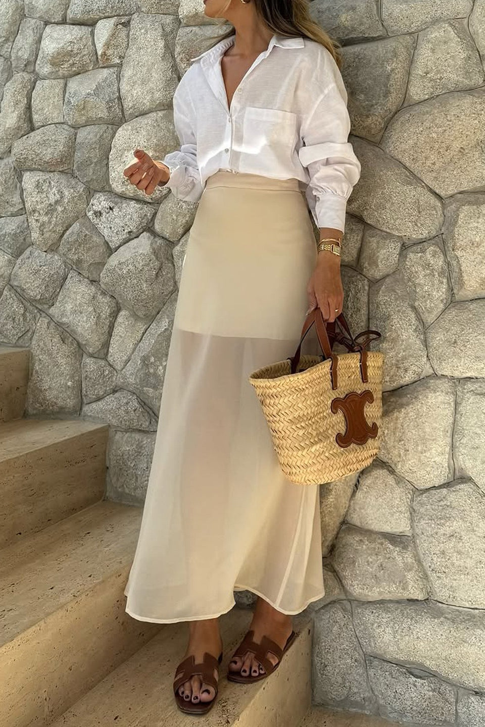 Sheer-Panel Maxi Skirt