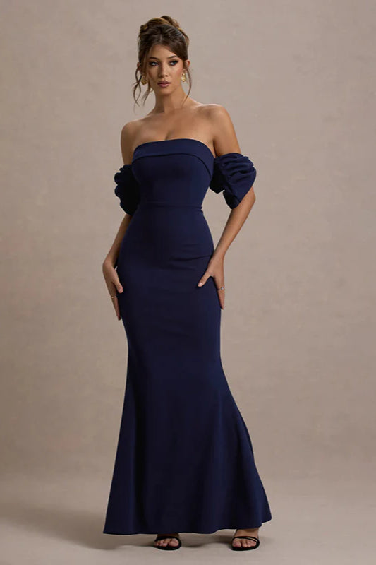 Elegant Fit-and-Flare Bubble Sleeve Strapless Party Dress